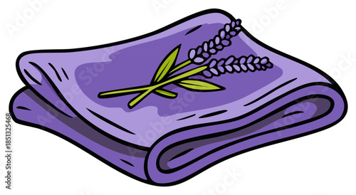 Fresh Folded Purple Towel with Aromatic Lavender Sprigs Illustration