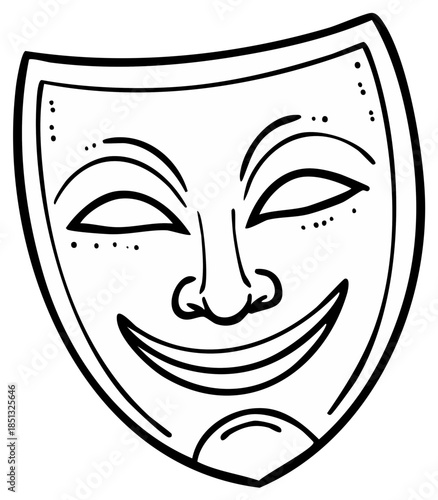 Classic Theatre Comedy Mask Outline, Expressing Joy and Laughter