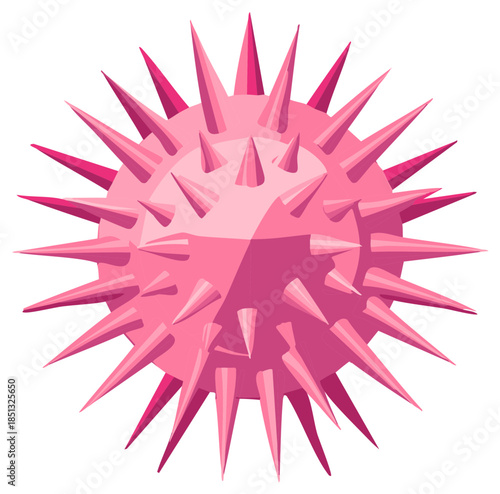 Pink Prickly Sphere: Depiction of Infection, Spikes, and Molecular Structure