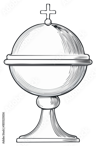 Elegant liturgical silver chalice with cross on top in line art style for Christian religious ceremony