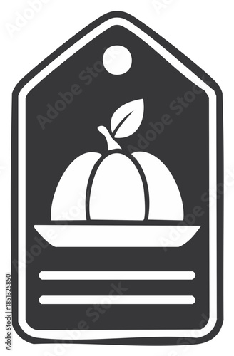 Pumpkin on a Dish Food Icon Label for Thanksgiving Dinner and Harvest Festival