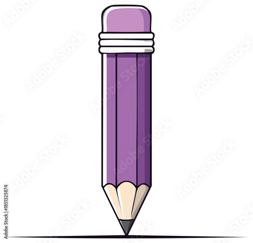A simple cartoon drawing of a purple pencil with a purple eraser and a graphite tip