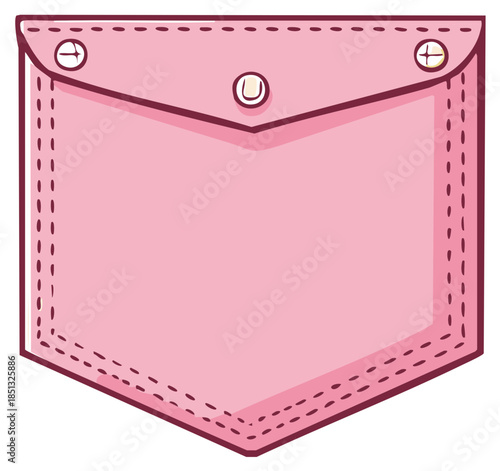 Pink cartoon fabric pocket with decorative buttons and stitches illustration