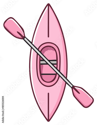 Pink kayak and paddle illustration for water sports and outdoor recreational activities