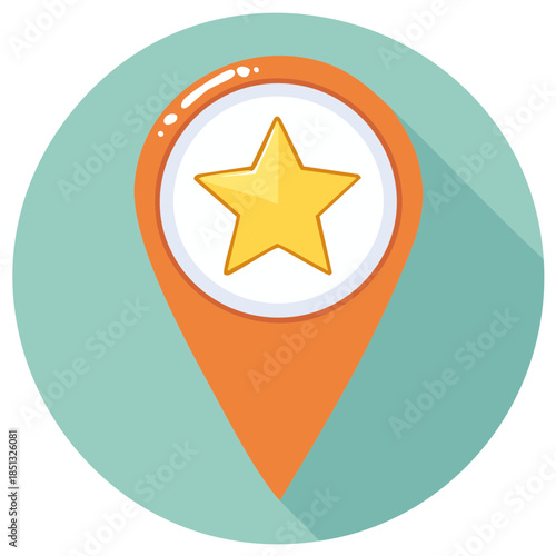 Orange Location Pointer with Yellow Star Icon for Map Marker or Favorite Place