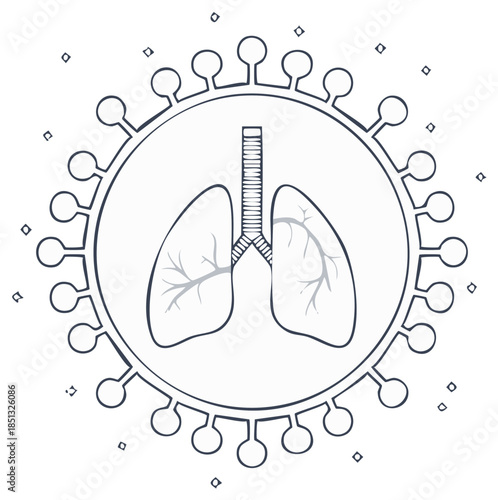 Lungs within Coronavirus Outline Drawing Symbolic Medical Concept