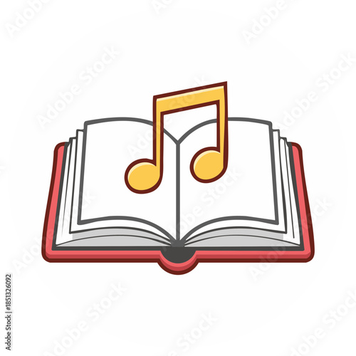 Open Book with Musical Note on Pages, Music Book, Musical Education, Learning, Reading, Education Vector Illustration