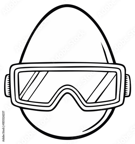 Stylized cartoon egg wearing ski goggles protection eyewear