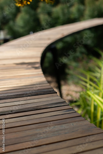 Wooden walkway bridge for decorating in a public park