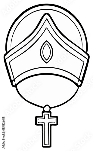 Outline of a Mitre and Cross Necklace symbolizing religious authority and faith