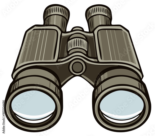 Binoculars Illustration of Eyepieces and Lenses for Outdoors Activities or Surveillance Use