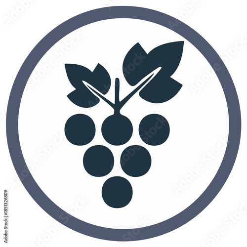 Dark Blue Grapes with Leaves Inside a Circle Icon Graphic