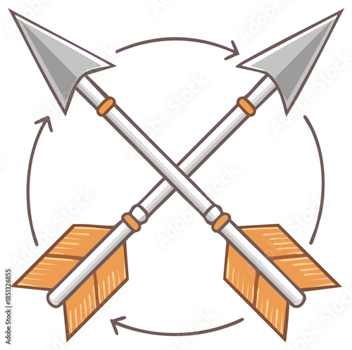 Crossed Arrows with Rotation Marks Two Shafts with Heads and Fletching Spin
