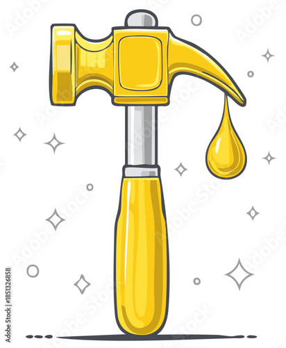 Golden Claw Hammer with Dripping Gold Liquid Illustration