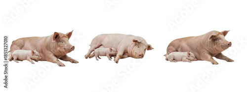 Mother Pig Sleeping with baby Pig  isolated on transparent background, Sus scrofa domesticus, Set Of Pig , Baby Pig PNG 