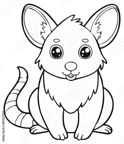 Adorable cartoon rodent with large ears and friendly big eyes sitting outline