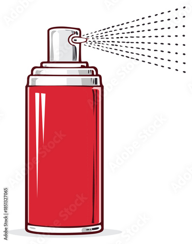 Red spray can dispenses paint for art projects or DIY graffiti painting tools in various shades