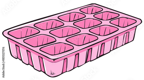 Pink ice cube tray cartoon illustration
