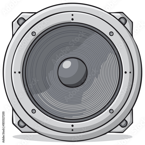 Vector illustration of a modern loudspeaker with gray color and sound equipment.