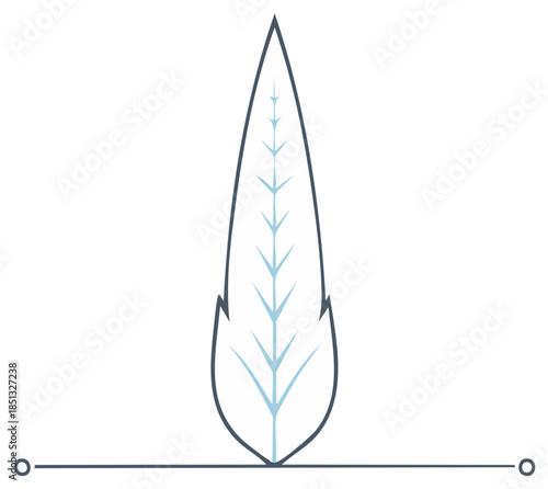 Stylized tree graphic in minimalist illustration featuring botanical form with a slender conical shape