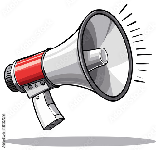 Cartoon megaphone with sound waves broadcast symbol for communication and announcement