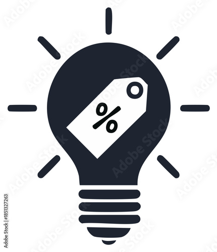 Bright light bulb icon with discount tag representing sales marketing ideas