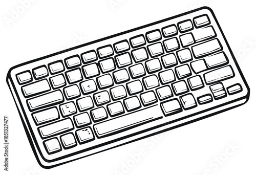 Sketch of a Modern Computer Keyboard with Stylized Design and Blank Keys