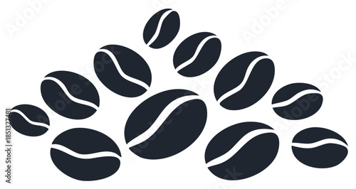 Vector illustration of a pile of black coffee beans. Minimalist graphic symbol for cafes.