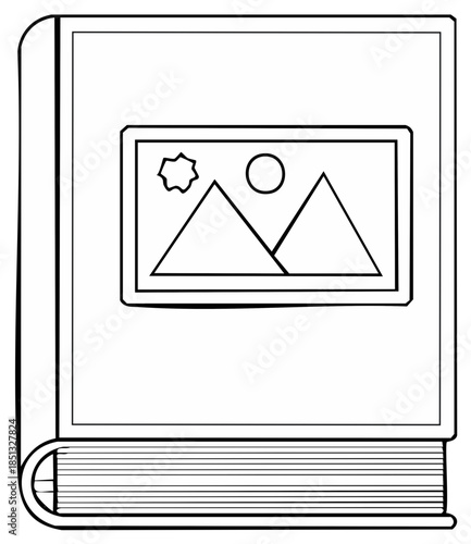 Line Art Book Featuring Image Placeholder Icon on Cover Representing Visual Storytelling