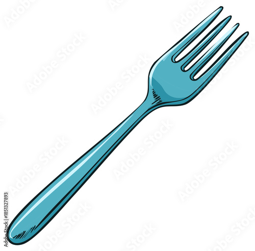 Hand drawn blue dining fork vector illustration in a cartoon comic style