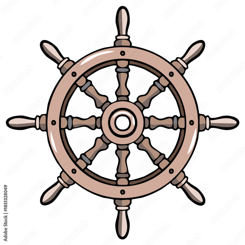 Obraz premium Classic Wooden Ship's Wheel Steering Marine Vessel Navigation Adventure