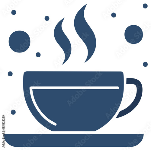 Blue coffee cup with steam and bubbles icon representing warmth and refreshment