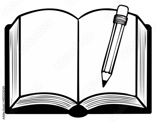 Open Book with Pencil Illustration Representing Learning Writing and Creativity