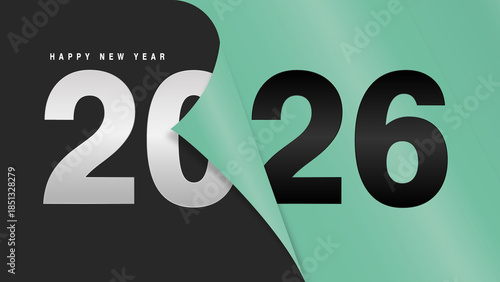 Creative Happy New Year 2026 background featuring green peeling paper effect