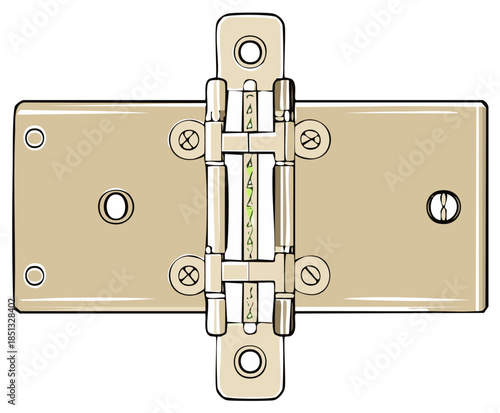 Mechanical door hinge hardware component for construction and furniture illustration