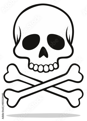 Black and white cartoon skull and crossbones emblem for danger and warning