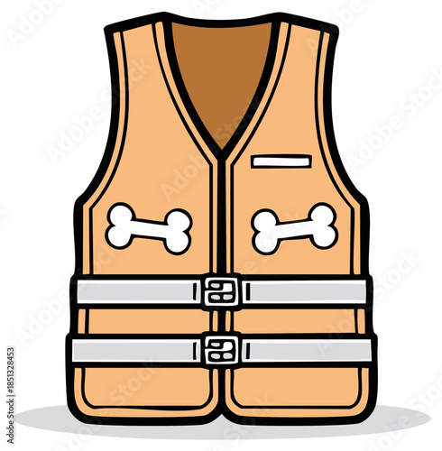 Cartoon Pet Life Vest Gear Illustration Featuring Bone Symbols Safety and Protection