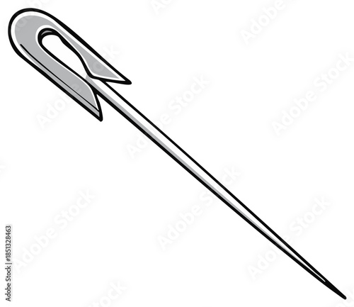 Silver Needle with Eye Sharp Point Close Up Sewing Craft Tool Vector Illustration