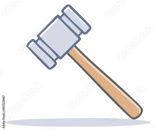 Stylized illustration of a judge's gavel with a light wooden handle and light gray head