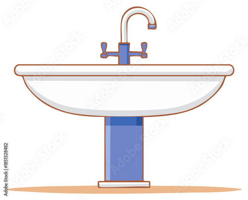 Clean white porcelain bathroom sink with a blue pedestal and chrome faucet