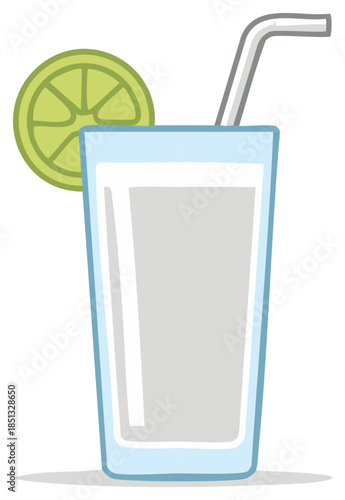 Glass of White Drink with Lime Slice and Straw
