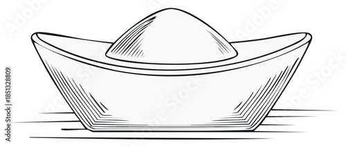 Stylized illustration of an ancient Chinese sycee or ingot of precious metal symbol of wealth and prosperity