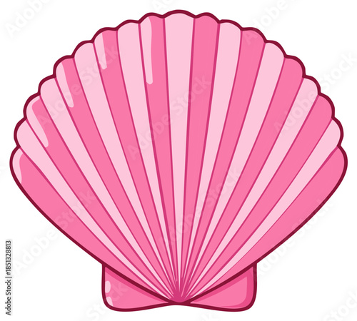 Stylized pink scallop shell illustration with ridges and scalloped edge