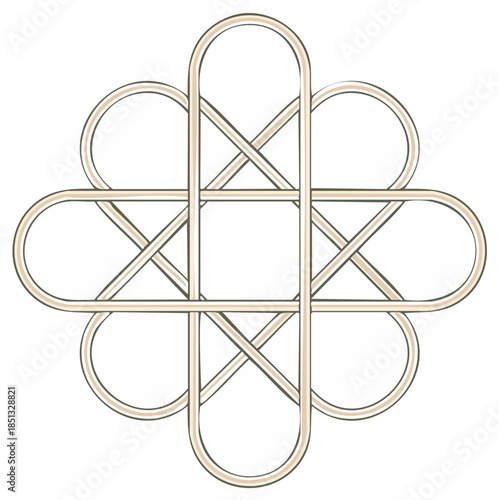 Geometric looping shapes create woven abstract pattern with curved lines and symmetry forming flower like design.