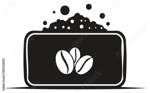 Coffee beans in container with ground coffee in black and white vector illustration