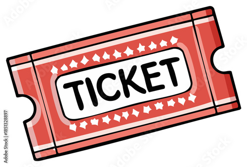 Cartoon illustration of a single red admission ticket for an event or movie