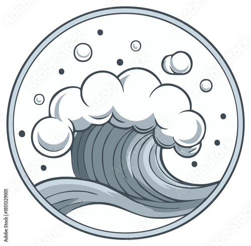 Stylized Ocean Wave Icon with Bubbles and Dots Symbolizing Sea and Water Dynamics