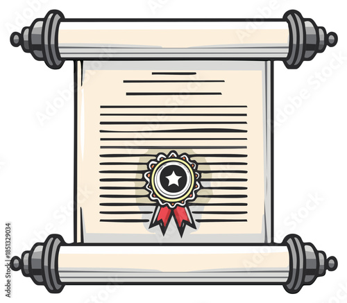 Ancient scroll with star seal illustration