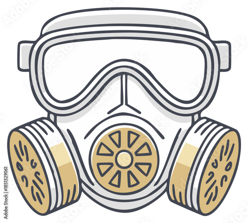 Gas mask illustration, safety equipment for protection from hazardous environments