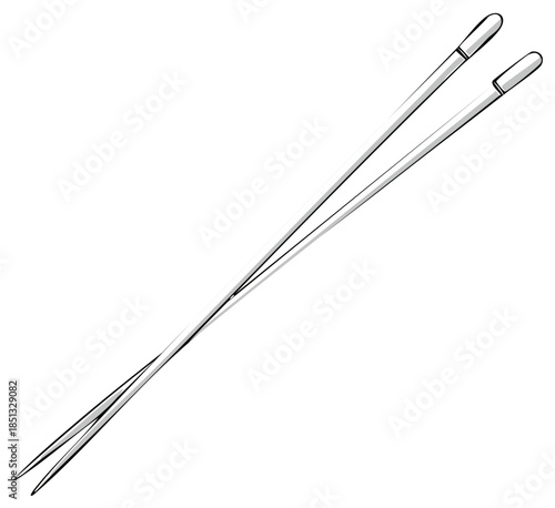 Pair of sleek silver chopsticks presented in a diagonal composition against a white background